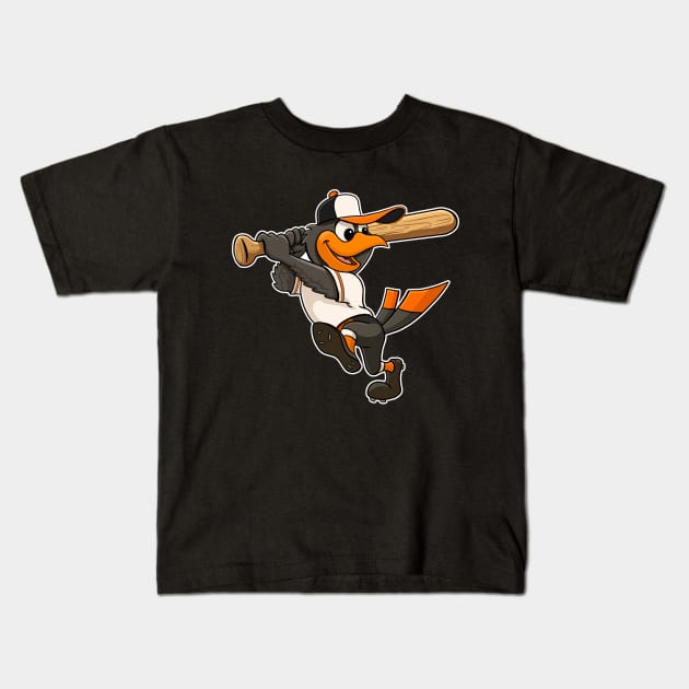 The Oriole Bird Mascot Baltimore Baseball Kids T-Shirt by GAMAS Threads